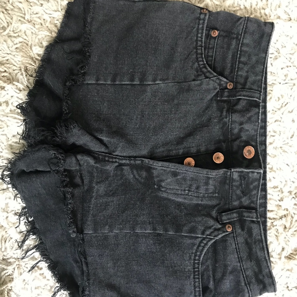 Black high rise denim shorts